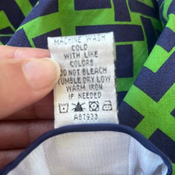 Sara Campbell A-Line Skirt Sz M Preppy Coastal Mod Green Retro Geometric 60s - Picture 9 of 10